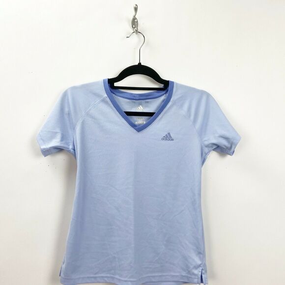 2/$30 Adidas XS Womens Light Blue Purple Athletic V-neck Tee - Picture 3 of 9
